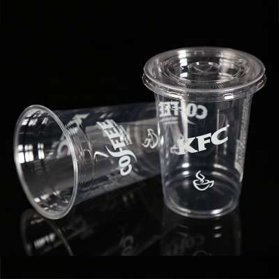 PET disposable plastic cold coffee cups with lids set