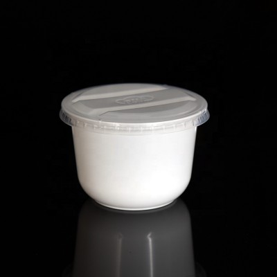 600ml white disposable round microwavable plastic hot food bowl with lid